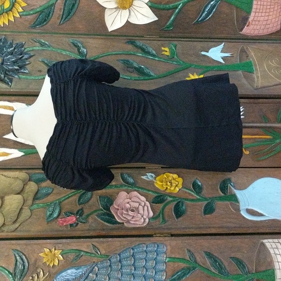 EUC Max Studio Black Ruched Short Sleeve Top Size XS Bardot Hepburn Retro 50s - Picture 3 of 4